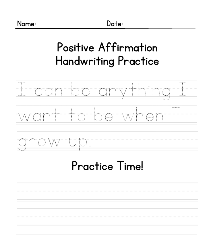 Positive Affirmation Handwriting Practice