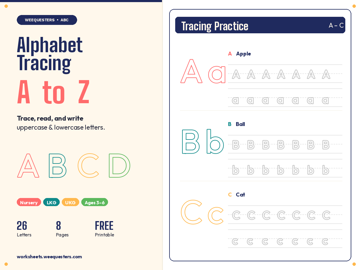 Alphabet Tracing Worksheet A to Z — Free Printable for Preschool, Nursery, LKG and UKG